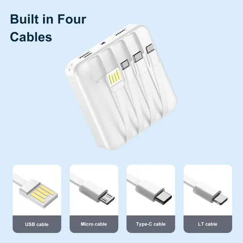 Miniatura 5 de Cargador solar portátil de 12000 mAh, batería de energía solar pequeña, batería externa con entrada/salida USB C con 4 cables incorporados, linterna