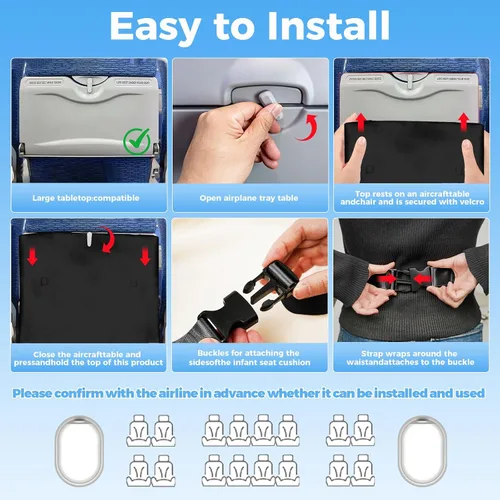 Miniatura 5 de Cama de viaje extensor de asiento de avión para bebés Cama de vuelo para bebé en regazo Extensor de asiento de viaje para bebé plegable suave