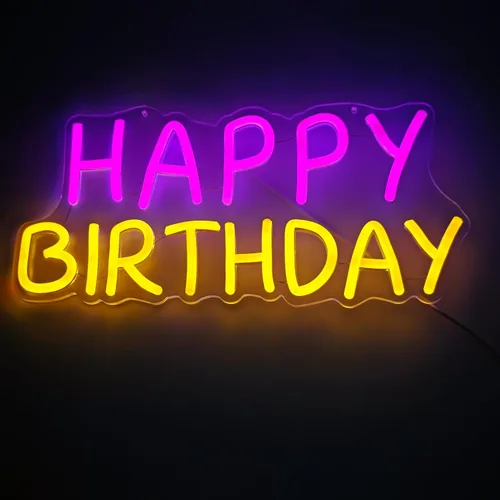 Letrero de neón de feliz cumpleaños, tablero de luz brillante de feliz cumpleaños, tablero de luz de neón de feliz cumpleaños, adecuado para todas