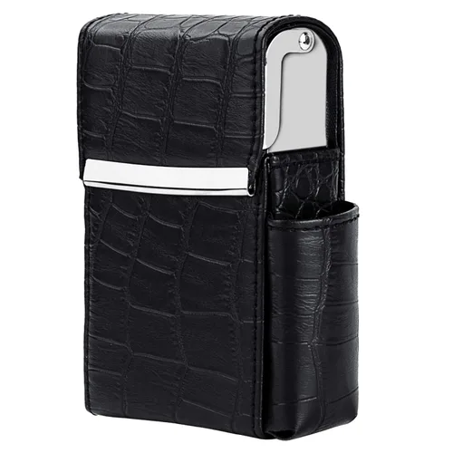 Miniatura 22 de Caja de cigarrillos deslizante de piel sintética con soporte para encendedor y trabilla para cinturón para hombres y mujeres, unisex