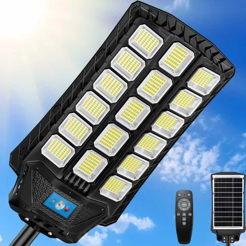 Miniatura 13 de 1200W Luces solares de calle al aire libre impermeables, luz solar de gran angular alimentada del anochecer al amanecer, control remoto y sensor