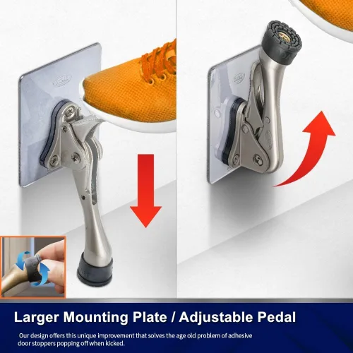 Miniatura 2 de HOME&I Tope de puerta abatible de 4 pulgadas con placa de montaje autoadhesiva grande, tope de puerta ajustable resistente, soporte de puerta Níquel