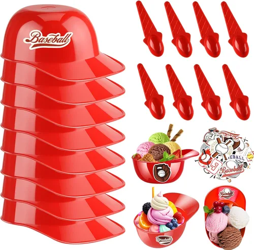 Miniatura 19 de MEEZY Juego de 16 cuencos de helado con diseño de casco de béisbol con 8 mini tazas de postre y 8 cucharas, 8 onzas. Cuencos reutilizables
