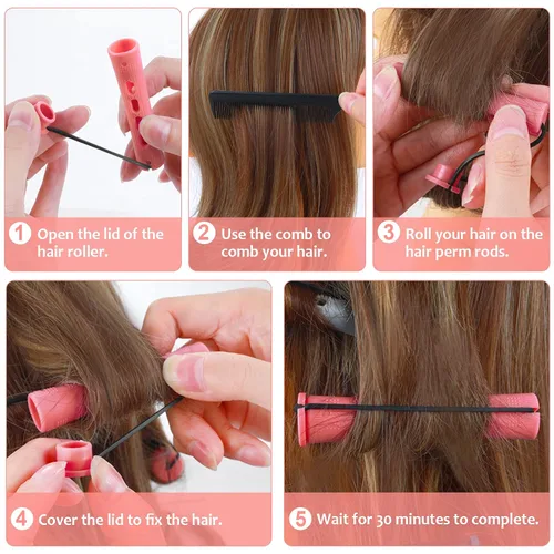 Miniatura 3 de SPTHTHHPY Juego de rodillos para el cabello, 100 varillas permanentes con 5 tamaños, rizador de pelo para mujer, pelo largo y corto, herramientas