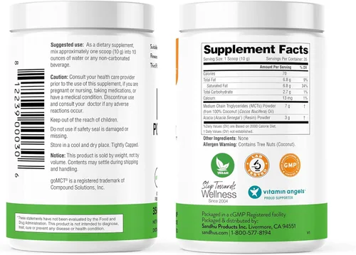 Miniatura 3 de Sandhu's MCT Aceite en polvo con fibra prebiótica 35 porciones Orgánico - Keto Combustible de ácidos grasos para cuerpo y cerebro 100%
