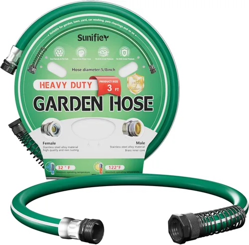 Miniatura 10 de Manguera de jardín corta de 10 pies 15 pies - Manguera de agua híbrida para exteriores con accesorios sólidos - Manguera de jardín flexible, sin