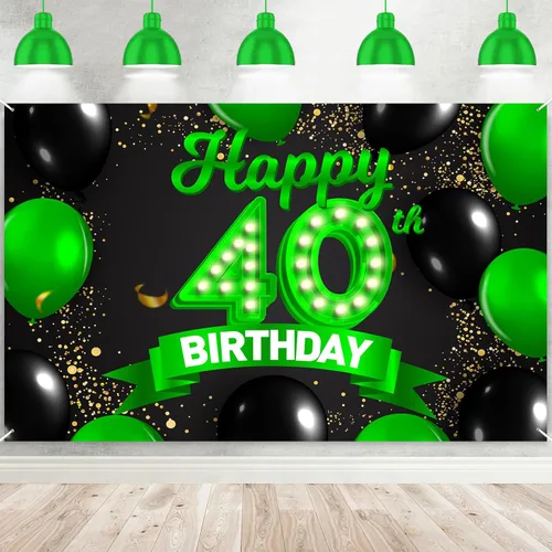 Miniatura 88 de Cartel de feliz cumpleaños 26 verde y negro, telón de fondo con texto en inglés "Cheers to 26 years old confeti", globos de confeti, decoración