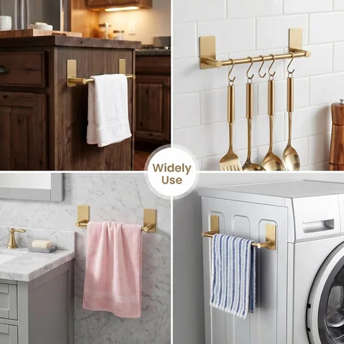 Miniatura 2 de Songtec Barra de Toalla Dorada de 9 Pulgadas, Toallero Adhesivo para Baño Sin Taladro, Soporte de Toalla con Montaje de Cinta de Adhesión Fuerte