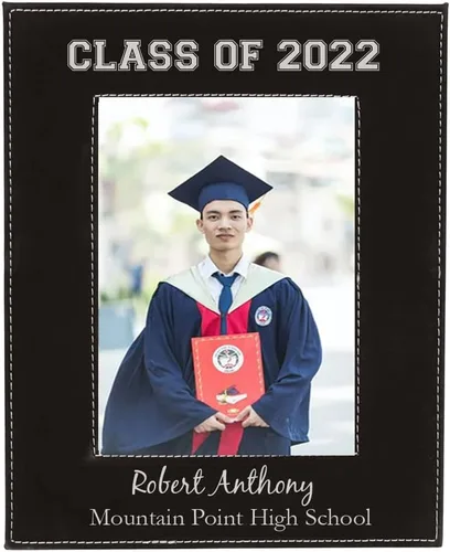 Miniatura 5 de Clase 2022 2023 2024 – Memoria de celebración personalizada de cuero sintético para graduar o colgar en la mesa, foto personalizada de cuero