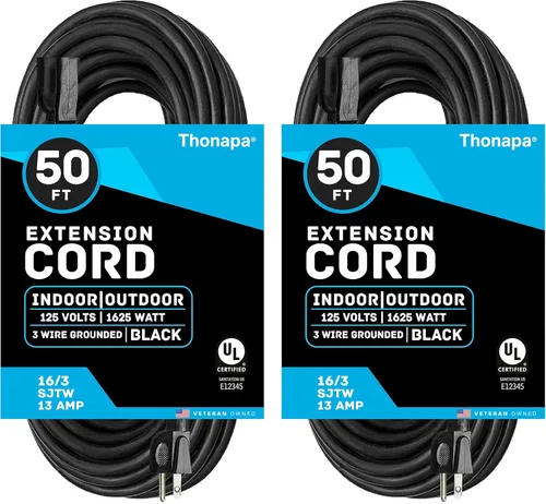 Miniatura 7 de Thonapa Cable de Extensión para Exteriores de 13 Amperios de 6 pies, SJTW 16/3 de 6 pies, Cable de Extensión Negro de 3 Clavijas, Cable