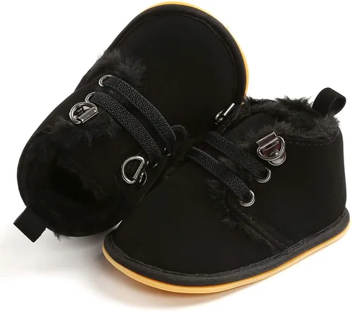 Miniatura 3 de E-FAK Botines de bebé recién nacido, zapatos de invierno para niños y niñas, forro de piel cálida, suela de goma antideslizante para bebés y niños