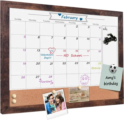 Miniatura 7 de Calendario de borrado en seco para pared, pizarra magnética de borrado en seco de 13 x 17 pulgadas, pizarra de borrado en seco y tablero de Blanco