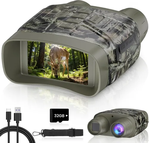 Gafas de visión nocturna para adultos, prismáticos de visión nocturna 4K con batería recargable de 5000 mAh y tarjeta TF de 32 GB para caza,