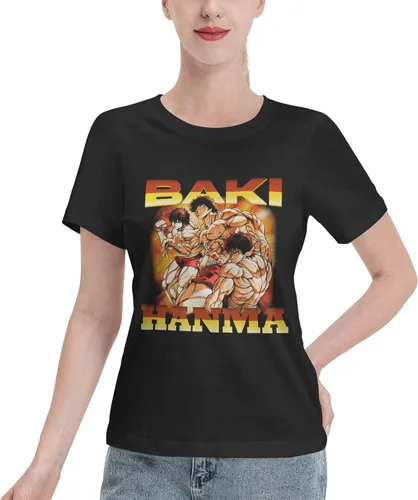 Anime Baki The Grappler T Shirt Women Summer O-Neck T-Shirts Casual Short Sleeves Tee Black