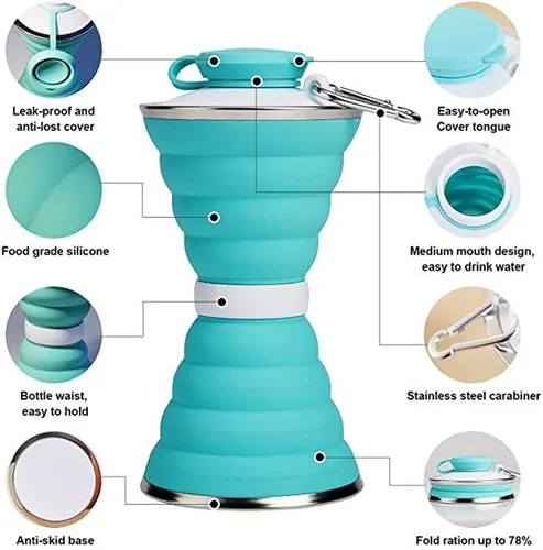 Miniatura 4 de Collapsible Water Bottle, Camping Cup With Carabiner, Reuseable Silicone Foldable Leak Proof Portable Sports Travel Water Bottles For Outdoor, Verde