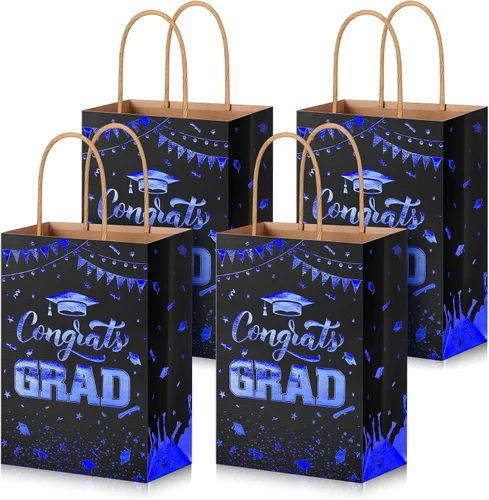 PerKoop 12 bolsas de regalo de graduación azules con asas para la clase de 2026, bolsas de papel de regalo de fiesta de felicitaciones, decoraciones