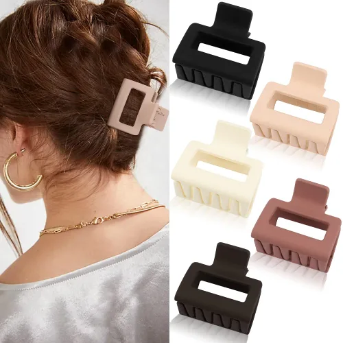 Miniatura 10 de ATODEN Pinzas cuadradas mate para el cabello para mujeres y niñas, 5 abrazaderas rectangulares de agarre antideslizantes medianas para cabello corto