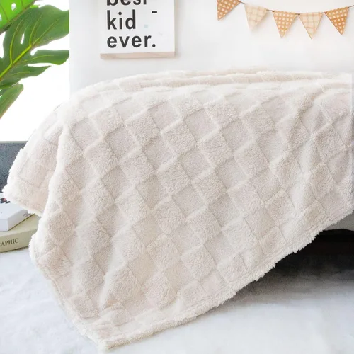 Miniatura 5 de HOMRITAR Manta de Bebé de Forro Polar 3D a Cuadros para Niñas y Niños, Cuadrícula de Tablero de Ajedrez Más Cálida, Comodidad, Reversible, Peluda