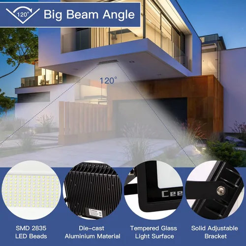 Miniatura 4 de Ceena paquete de 2 luces LED de inundación enchufables de 60W para exteriores, foco LED superbrillante de 6000lm con cable de 1.8 m, luz de trabajo