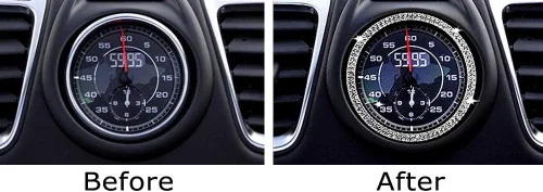 Miniatura 3 de iJDMTOY Cristal Rhinestone Interior Dashboard Analog_Clock Decoración Envolvente Anillo Trim Compatible con Porsche