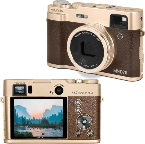 Miniatura 11 de Minolta Cámara digital retro – 48 megapíxeles con enfoque automático compacto y video ultra HD de 5K, lente selfie trasera, zoom 16x, WiFi, pantalla