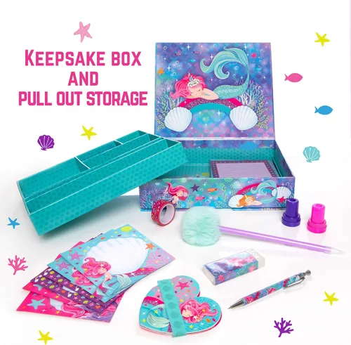 Miniatura 6 de GirlZone Juego de papelería de sirena, 45 piezas, papel blanco, juego de escritura de sirena y kit de escritura de letras para niños