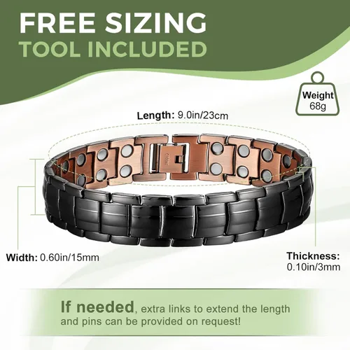 Miniatura 4 de Pulseras magnéticas de cobre para hombre de MagEnergy, pulsera de cobre 99.9% puro con imanes de doble fila, joyería ajustable con herramienta