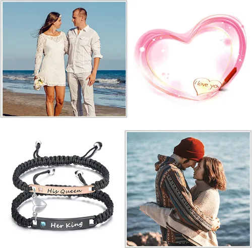 Miniatura 2 de MEALGUET - Pulseras magnéticas personalizadas para parejas de atracción mutua, pulseras de identificación trenzadas con nombre, conjunto de pulseras