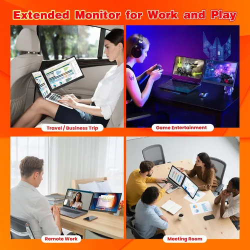 Miniatura 5 de Extensor de pantalla para portátil de 0.27 pulgadas, ultrafino, 14 pulgadas, FHD 1080P IPS, monitor portátil dual, USB-C/HDMI Plug & Play, extensor
