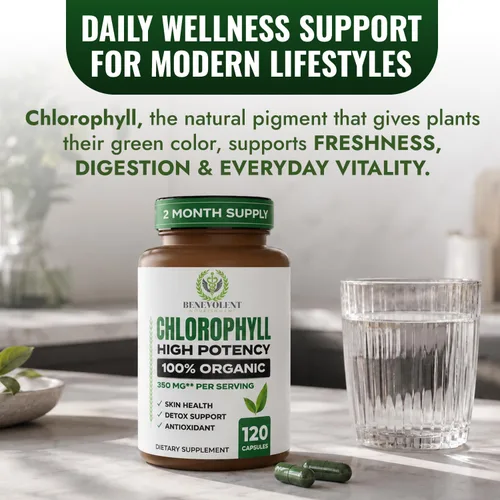 Miniatura 3 de Benevolent - Cápsulas de clorofila de 350 mg - 100% natural + ultra clorofila concentración de potencia 20x para impulso de energía, apoyo