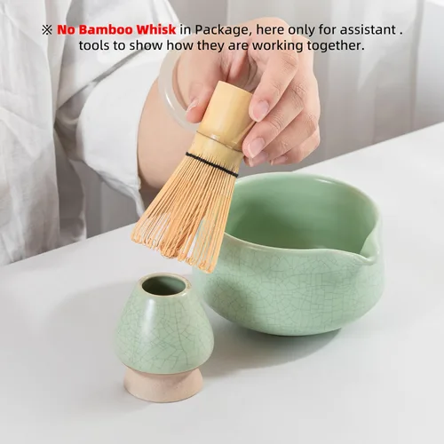 Miniatura 3 de TEANAGOO - Juego de tazón de té Matcha con asa, juego de tazón de cerámica Matcha y soporte para batidor, tazón de té verde, 2 piezas Macha Chawan