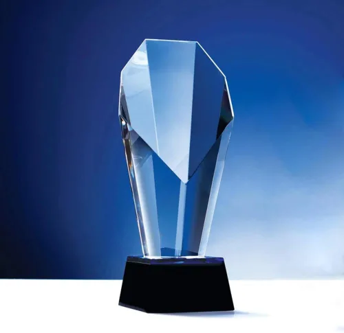 Miniatura 4 de Baudville Premios de trofeo de cristal grabado personalizado con acento azul - Viene con elegante caja de regalo negra - Reconocimiento del personal
