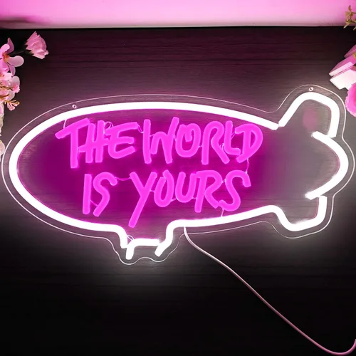 Miniatura 7 de Letreros de neón "El mundo es tuyo" para decoración de pared, letreros de neón de dirigible ajustables para dormitorio, luces de neón para boda
