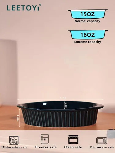 Miniatura 5 de LEETOYI Juego de 2 sartenes ovaladas de porcelana para gratinar para 1 o 2 personas, utensilios para hornear con doble asa para cocina y hogar, Azul