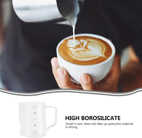 Miniatura 6 de Jarra de espuma de leche de café, tazas medidoras de vidrio, taza de vidrio mezcladora con asa, 16.9 fl oz para medida de vapor de café expreso