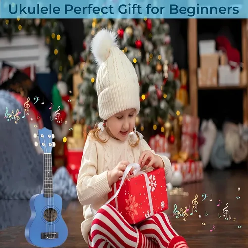 Miniatura 6 de Guitarra acústica de madera para niños de 21 pulgadas, juguetes musicales ideales para niños de 3 a 9 años, niños y niñas, regalos (Azul)