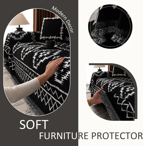 Miniatura 81 de VClife Fundas de sofá bohemio de felpilla para sofá seccional, fundas de sofá suaves y antideslizantes para sofá de 2 cojines, protector de muebles