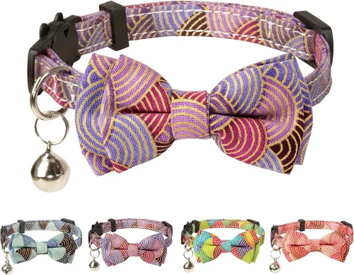 Miniatura 20 de Collar de gato Campana Pajarita Gatito Seguridad Breakaway Flower Kimino Sakura Cake Patrón de dibujos animados Kitty Boy Girl Pet Flower - Azul