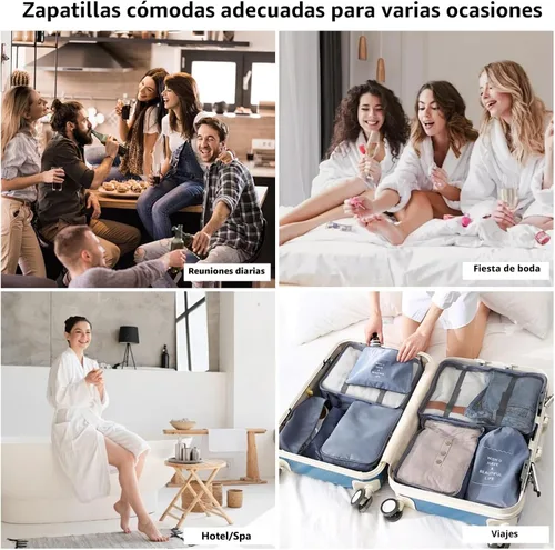 Miniatura 8 de DECOUE 6-12 pares de pantuflas desechables para invitados, antideslizantes, antideslizantes, lavables, reutilizables, para mujeres y hombres
