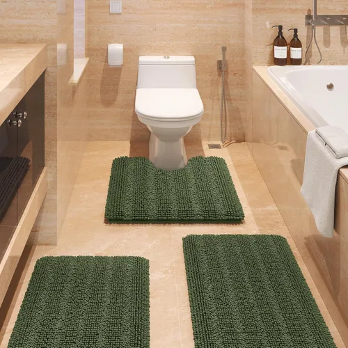 Miniatura 86 de ACCUMTEK - Juego de alfombras de baño a rayas beige de 3 piezas, ultrasuaves, antideslizantes de chenilla, alfombras de baño mullidas y absorbentes