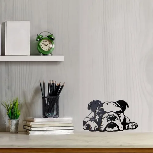 PHJYMXZSNA Escultura de pared de bulldog de metal negro 3D para decoración de cabeza de perro, retratos artísticos modernos para mascotas, adecuados