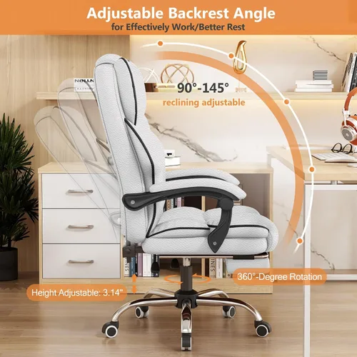 Miniatura 3 de Silla ejecutiva de oficina con respaldo alto, sillas de juegos para computadora, escritorio de cuero con reposapiés, trabajo ergonómico grande y Gris