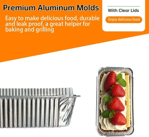 Miniatura 3 de Paquete de 50 moldes desechables de aluminio con tapas de 6.9 x 3.5 pulgadas 1Lb Mini Baking Pans, Foil Pans, Ideal for Baking Bread, Cakes