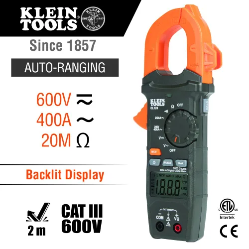 Miniatura 3 de Klein Tools CL120VP Kit de prueba de voltaje eléctrico con medidor de abrazadera, tres probadores, cables de prueba, bolsa