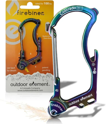 Miniatura 18 de OUTDOOR ELEMENT Firebiner Custom Engraved 6-in-1 Fire Starter Carabiner Multitool – Survival Gear EDC Keychain with Utility Blade, Bottle Opener
