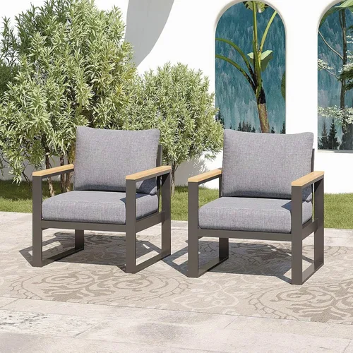 Miniatura 11 de Sundale Outdoor Muebles de patio, sofá de aluminio para todo tipo de clima, sofá de metal para exteriores de 3 asientos con cojín de olefina de 6