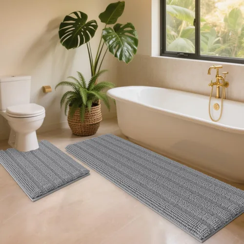 Miniatura 49 de ACCUMTEK - Juego de alfombras de baño a rayas beige de 3 piezas, ultrasuaves, antideslizantes de chenilla, alfombras de baño mullidas y absorbentes