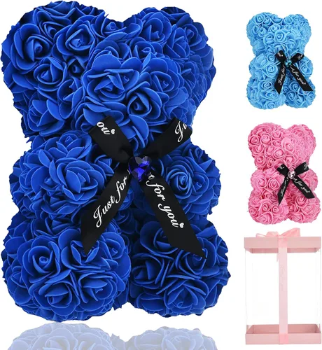 Lgv Oso de rosas de flores, regalo romántico para el día de la madre de San Valentín, Navidad, cumpleaños, novia, madre, esposa, con diamantes Zafiro