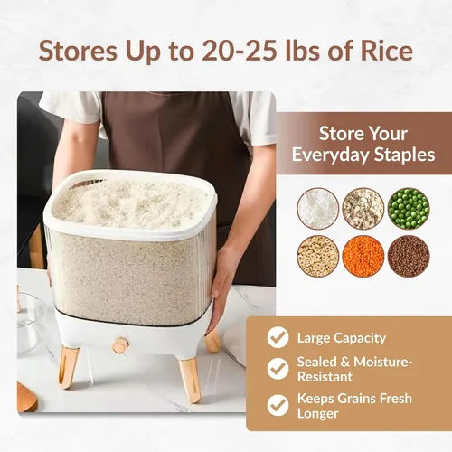 Miniatura 3 de FromUS2U - Recipiente de arroz, dispensador hermético de granos de 25 libras, dispensador de cereales grande para cocina, contenedor de alimentos