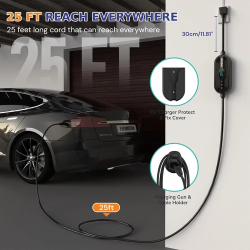 Miniatura 7 de AIMILER Cargador Tesla de nivel 2 (aplicación inalámbrica WiFi), 240 V, 32 amperios, enchufe NEMA 14-50, cable de 25 pies - Conector NACS Carbono
